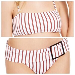 WeWoreWhat NWT MATCHING SET Red and White Striped Bikini set with Belt